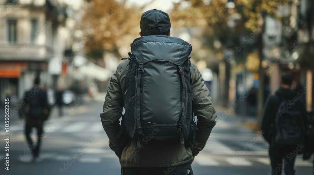 Fototapeta premium Person with Travel Bag Walking in Urban Setting