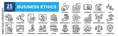 Business Ethics icon collection set. Containing design business, corporate, strategy, management, integrity, moral
