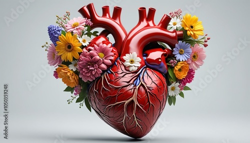 A human heart intertwined with blooming flowers, expressing the deep emotions of love, compassion, and the desire to help others in their times of need, Generative AI