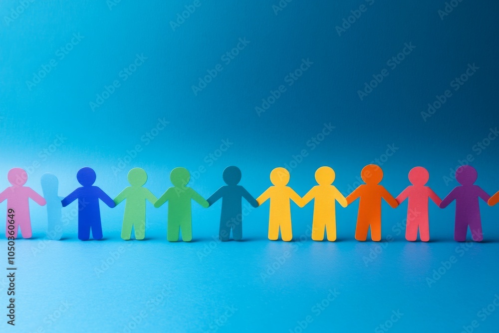 Colorful Paper People Holding Hands in Unity Colorful Paper People Holding Hands in Unity