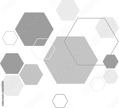 Vector abstract scientific hexagon pattern. Geometric hexagon texture background. Digital technology concept. Monochrome flat design