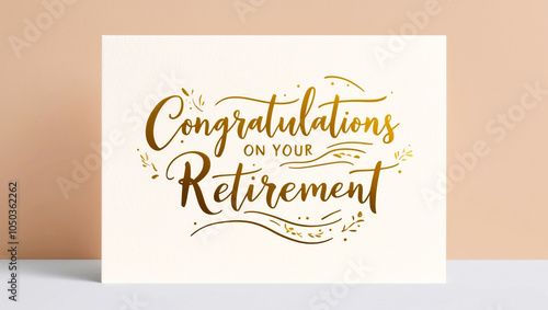 retirement congratulations card featuring a pastel , minimalist greeting card with hand drawn golden typography that reads Congratulations On Your Retirement