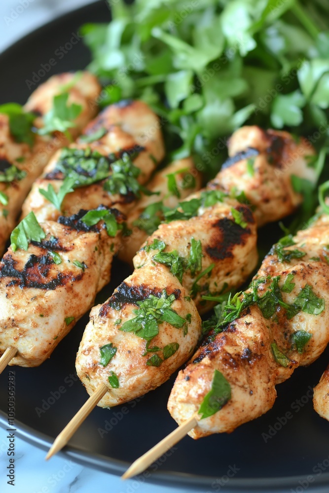 Grilled Chicken Skewers with Parsley and Salad Grilled Chicken Skewers with Parsley and Salad