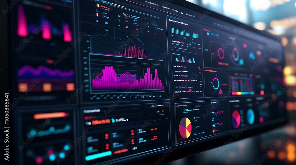 Futuristic big data dashboard in 3D with square noise and business insights Futuristic big data dashboard in 3D with square noise and business insights
