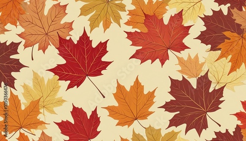 A whimsical wallpaper filled with playful yet elegant illustrations of maple leaves, creating a charming autumn atmosphere with vintage flair, Generative AI