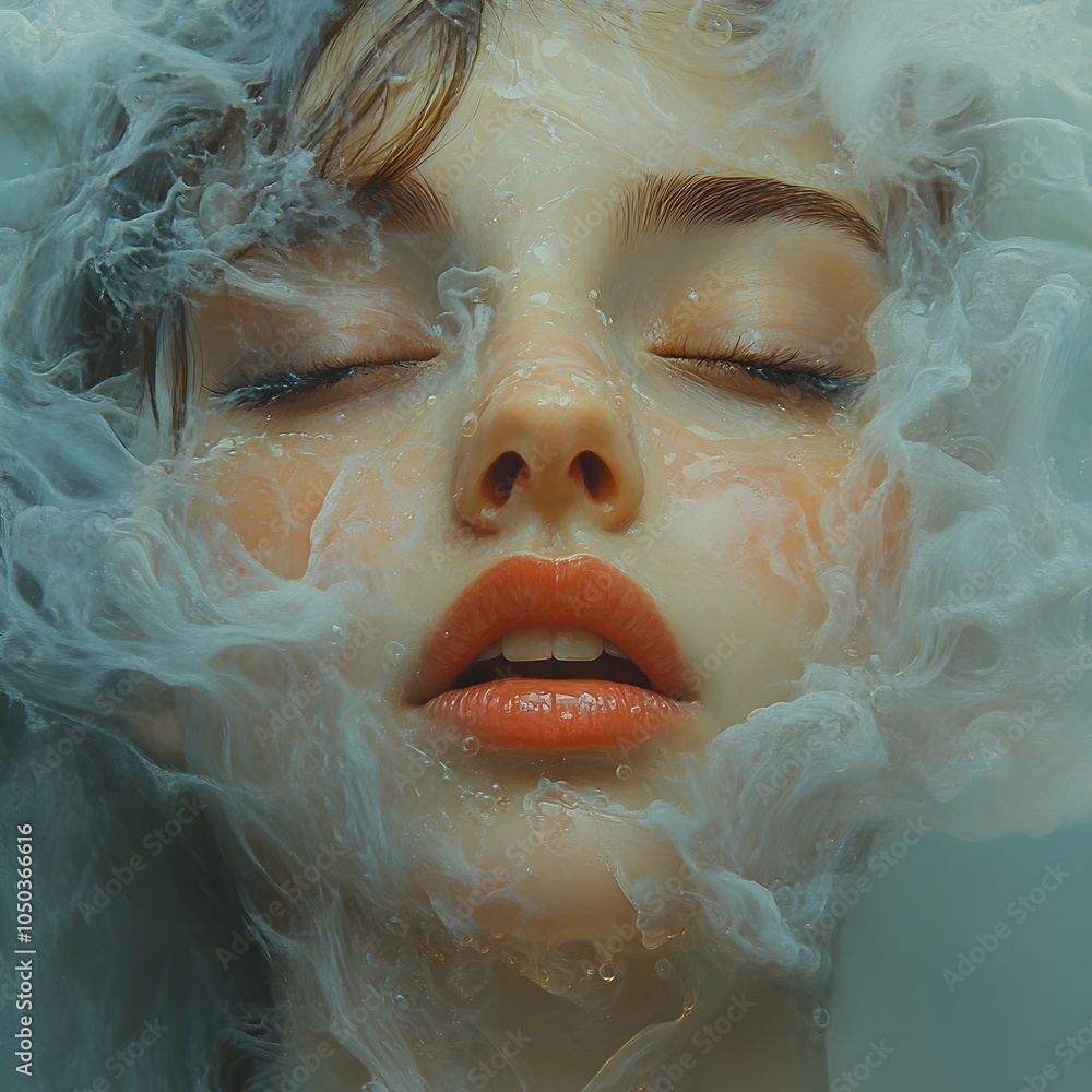 Ethereal Allure - Captivating Feminine Portrait with Feathers and Hazy Textures Ethereal Allure - Captivating Feminine Portrait with Feathers and Hazy Textures