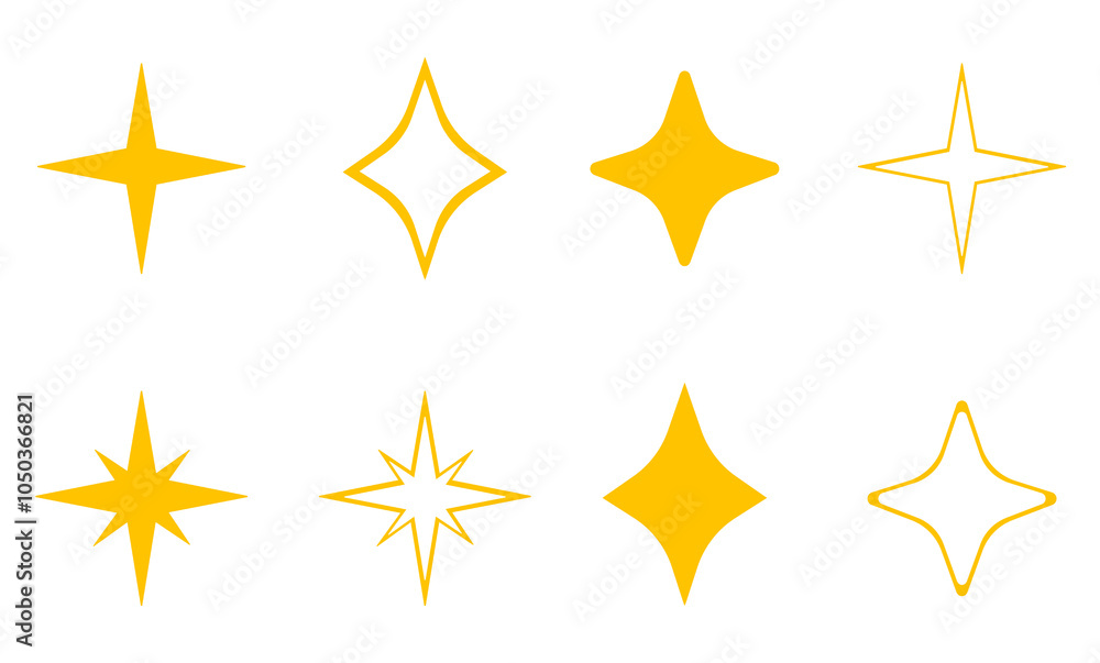 A set of vector yellow stars. A set of vector yellow stars.