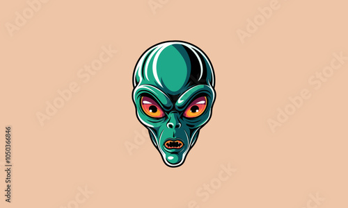 Alien head vector with intense eyes and sharp expression.