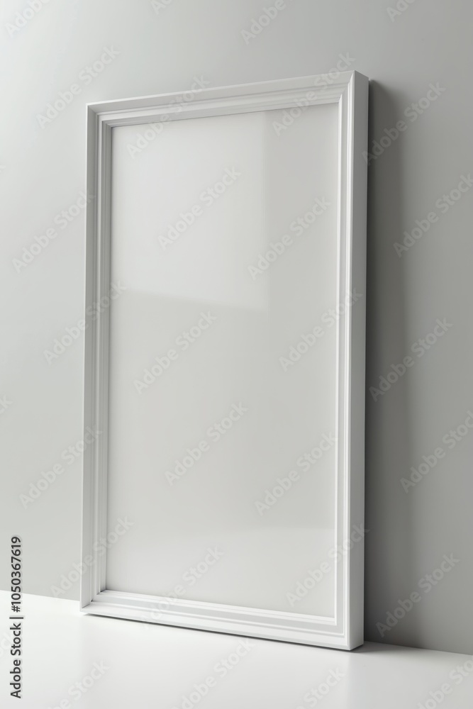 A simple, modern frame mockup with a transparent glass design, set against a neutral background, featuring a vertical orientation. A simple, modern frame mockup with a transparent glass design, set against a neutral background, featuring a vertical orientation.