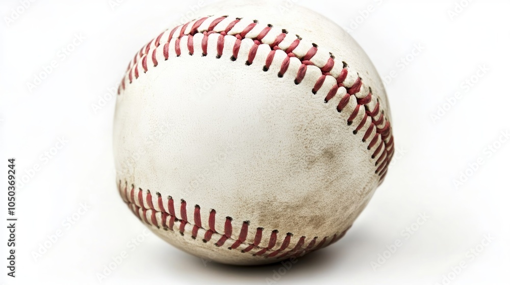 A well-worn baseball with red stitching, isolated on a white background. A well-worn baseball with red stitching, isolated on a white background.