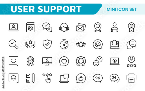 Customer Support Icon Set.  Icons for enhancing user assistance, perfect for help centers, chat interfaces, and service platforms to streamline communication and improve user experience.