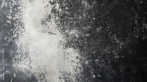 distressed white grainy texture with dust overlay, creating a textured background for design purposes, accentuated by a stark black backdrop enhancing its visual impact