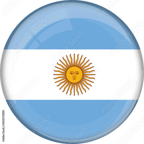 Argentina flag with glossy rounded button for football team and national emblem