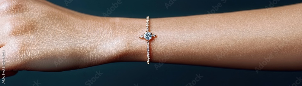 Fototapeta premium Elegant bracelet worn on a woman's wrist against a dark background.