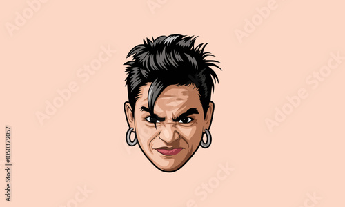 Mischievous male cartoon face with spiky hair