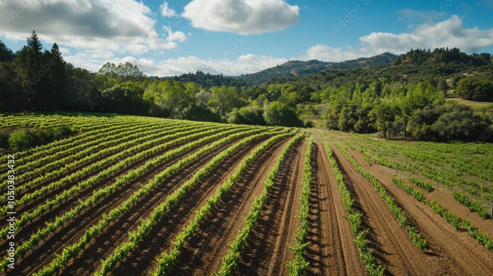 A regenerative vineyard where cover crops and organic practices are used to improve soil health and promote biodiversity. A regenerative vineyard where cover crops and organic practices are used to improve soil health and promote biodiversity.