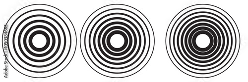 Circle red earthquake icon set. Round vibration graphic or red alert radar. Vector isolated illustration