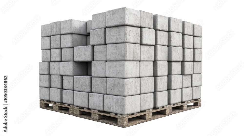Large stack of concrete blocks arranged on wooden pallets on a transparent background, ideal for construction and industrial-themed projects.
Large stack of concrete blocks arranged on wooden pallets on a transparent background, ideal for construction and industrial-themed projects.