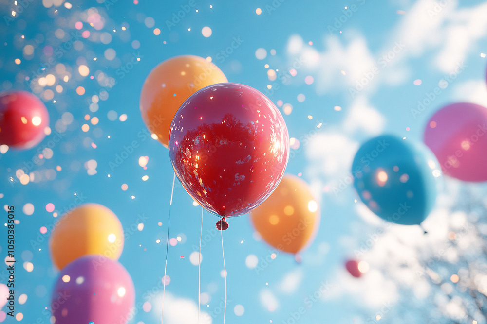 Vibrant balloons floating in a bright sky, perfect for birthday celebrations, festivals, or uplifting designs. Cheerful atmosphere invites creativity and joy. Vibrant balloons floating in a bright sky, perfect for birthday celebrations, festivals, or uplifting designs. Cheerful atmosphere invites creativity and joy.