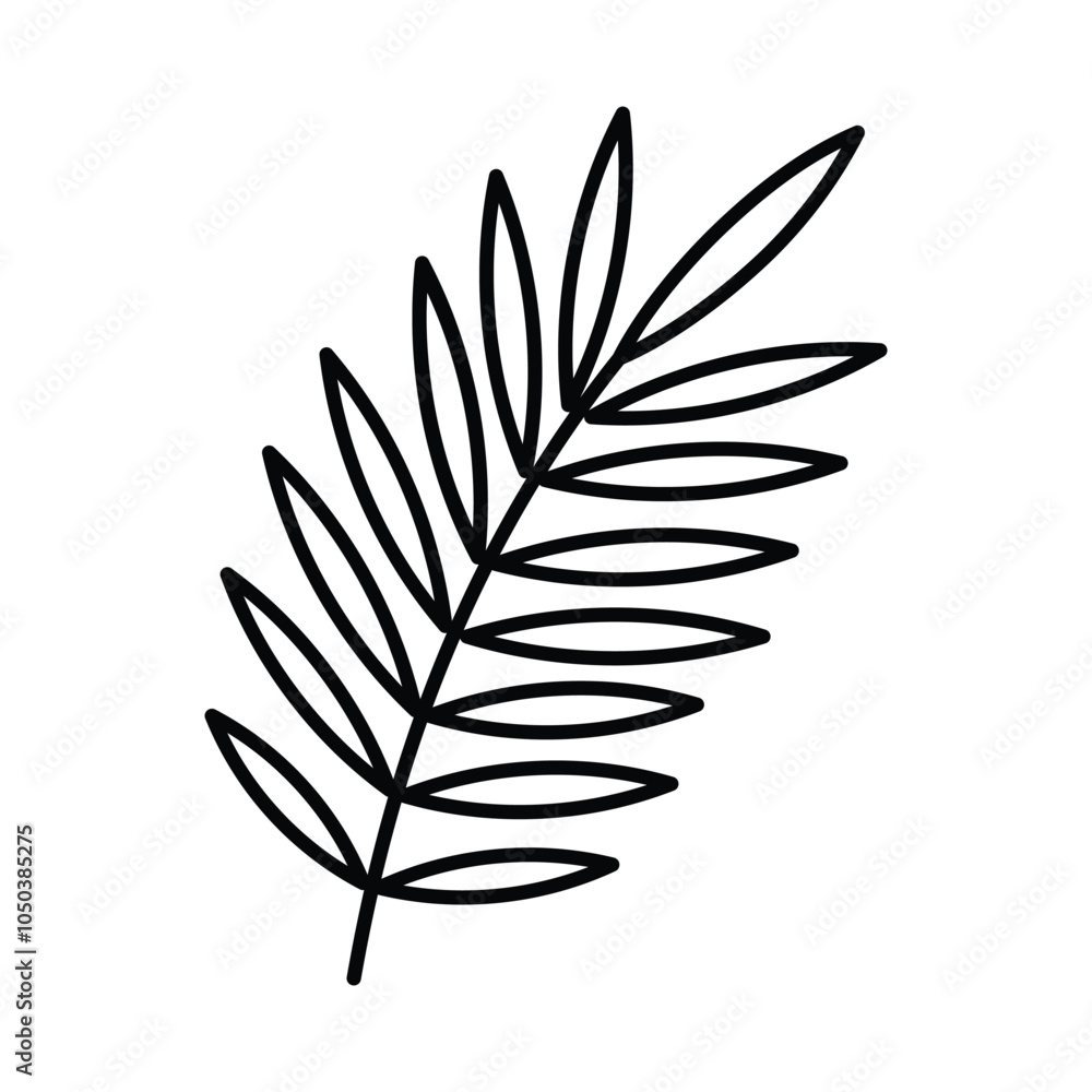 Palm leaf icon. Giant frond with leaves. Part of agricultural tropical plant in minimalistic style. Botanical illustration for a label, store, layout. Editable icon, thin stroke Palm leaf icon. Giant frond with leaves. Part of agricultural tropical plant in minimalistic style. Botanical illustration for a label, store, layout. Editable icon, thin stroke