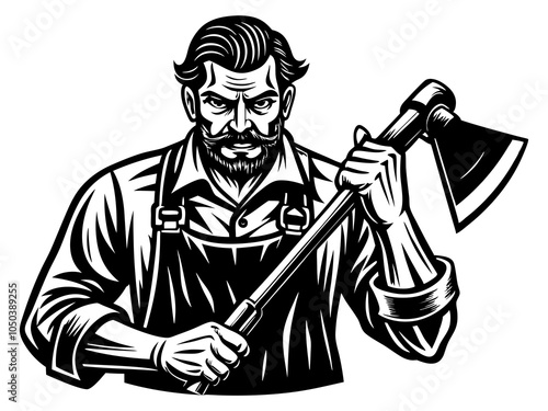 Butcher axe with man silhouette vector black illustration