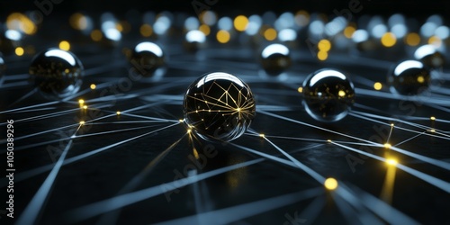 Abstract Network of Glowing Spheres: A Digital Art Concept