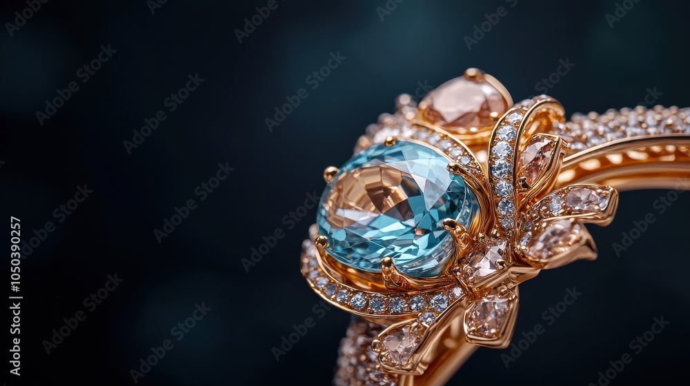 Elegantly designed gold ring adorned with a stunning blue gemstone and intricate details. Elegantly designed gold ring adorned with a stunning blue gemstone and intricate details.