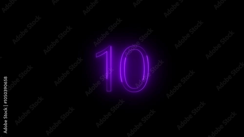 Neon dial 10 icon glowing black background animation Neon dial 10 icon glowing black background animation