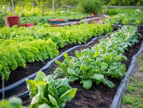 A vegetable farm using compost and mulch to naturally enhance the soil, reducing the need for chemical inputs.