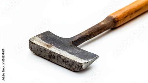 A builder chisel with a wooden handle, isolated on a white background