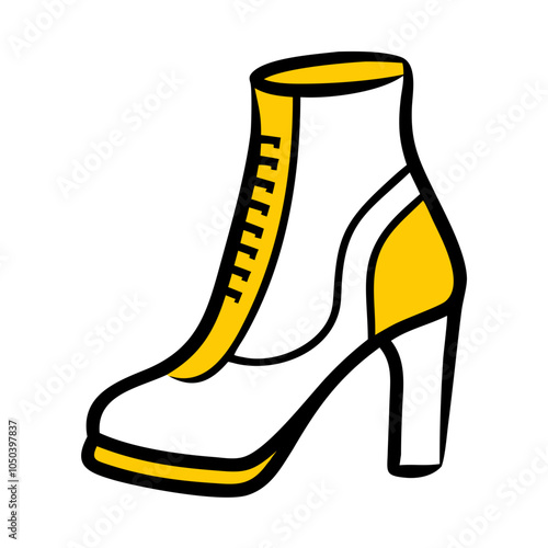 High-heeled ankle boot icon in yellow and black outline