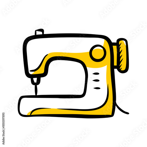 Sewing machine icon in yellow and black for shoe repair