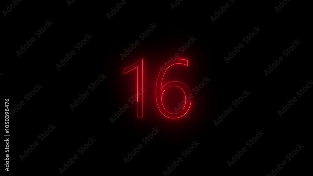 Neon dial 16 icon glowing black background animation Neon dial 16 icon glowing black background animation