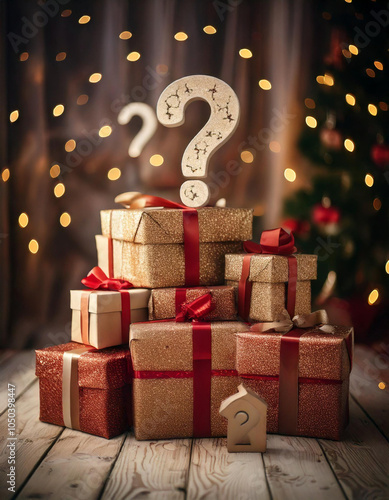 キラキラ輝くプレゼントボックスのクエスチョンマーク