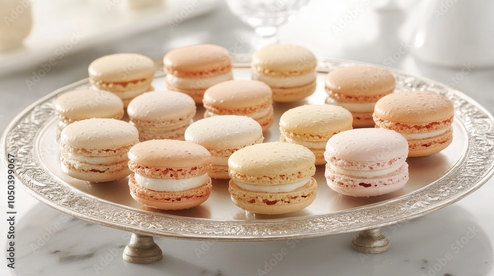 Colorful Macarons on a Silver Platter Colorful Macarons on a Silver Platter