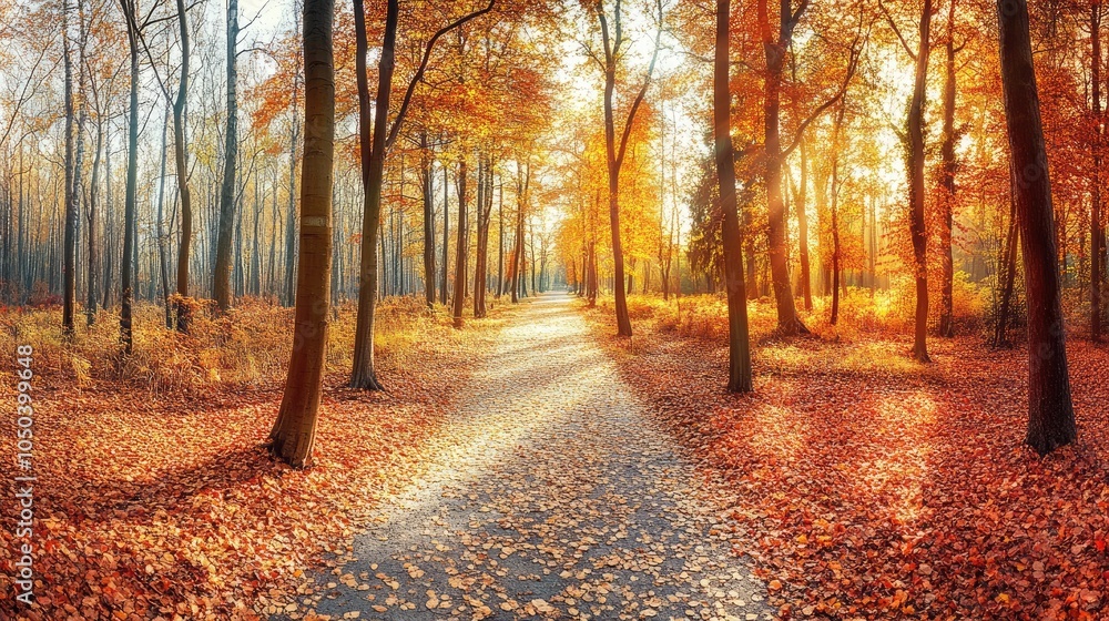 Obraz premium Serene Autumn Pathway in a Colorful Forest