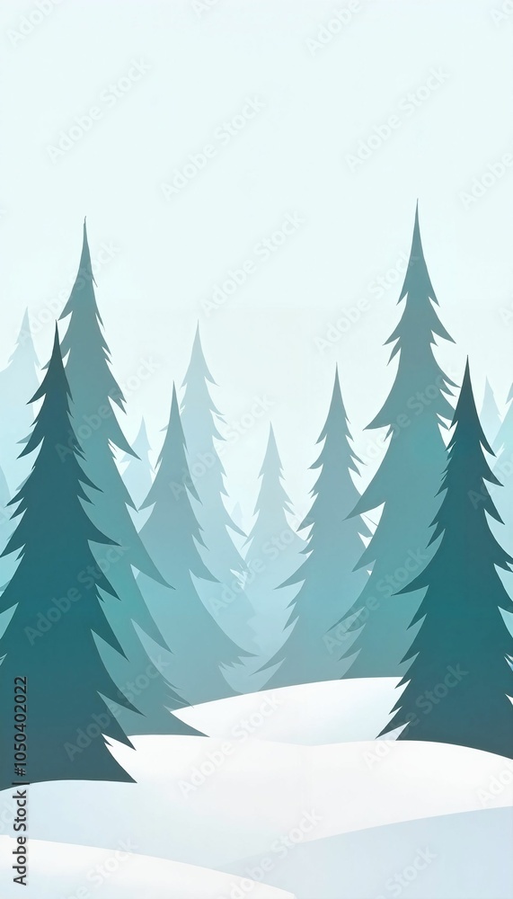 Obraz premium Minimal Winter Pine Forest in Teal Tones with Snow Covered Ground