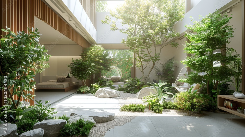 Zen Courtyard with Lush Greenery and Natural Light Zen Courtyard with Lush Greenery and Natural Light