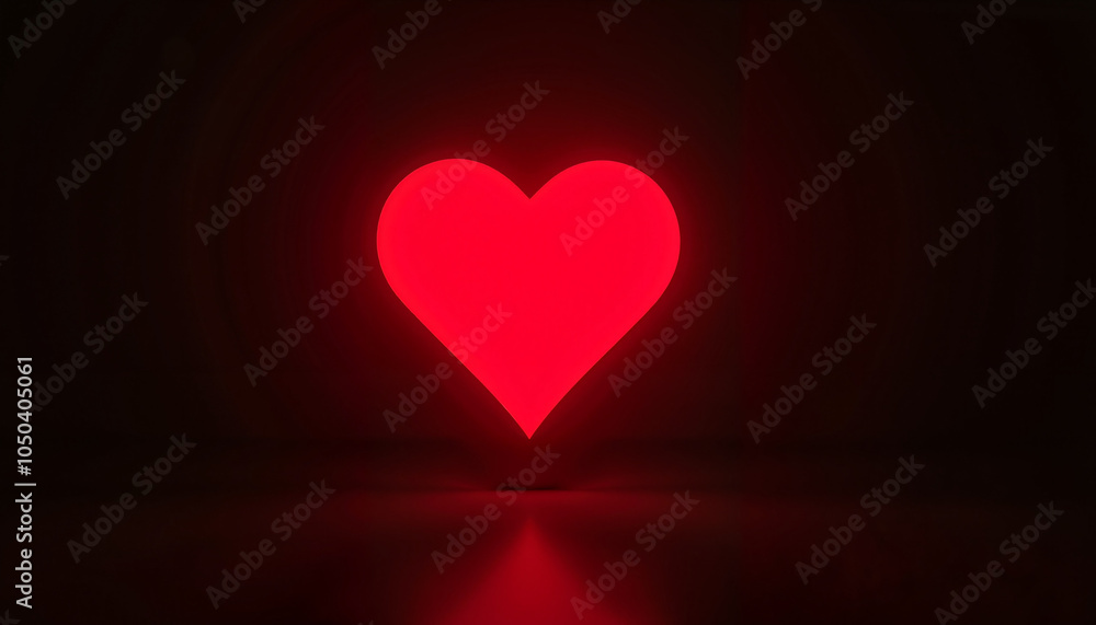 Glowing red heart illuminated against a dark background, creating a striking visual effect ideal for decorations or romantic themes Glowing red heart illuminated against a dark background, creating a striking visual effect ideal for decorations or romantic themes