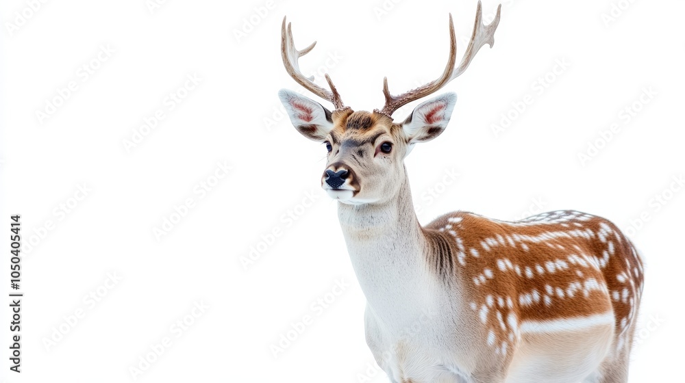 A deer standing alert, with its antlers high and proud, isolated on a white background A deer standing alert, with its antlers high and proud, isolated on a white background