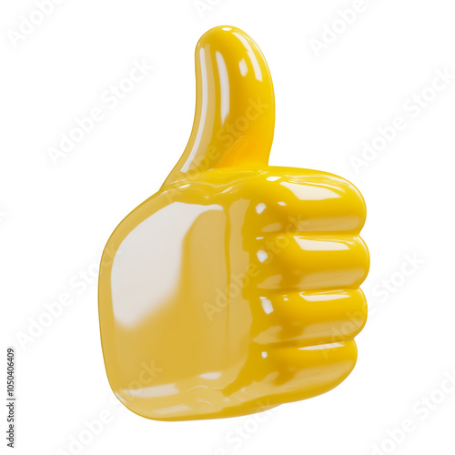 Yellow thumbs up gesture, shiny icon shape PNG isolated on a transparent background