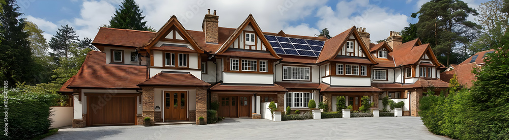 Neigbourhood Real Estate - A picturesque residential building featuring a modern design with solar panels and lush greenery. Neigbourhood Real Estate - A picturesque residential building featuring a modern design with solar panels and lush greenery.