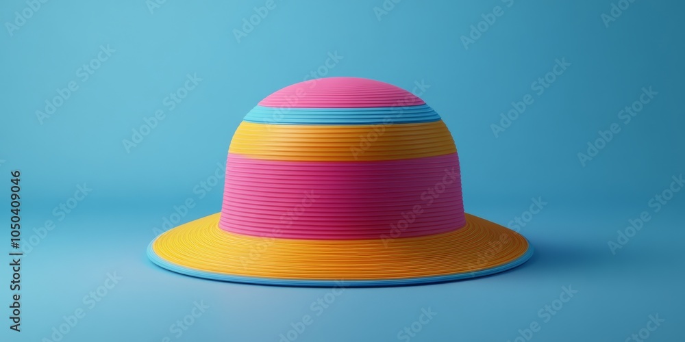 A playful 3D icon of a summer hat, designed in bright colors, placed against a simple background to evoke sunny outdoor adventures A playful 3D icon of a summer hat, designed in bright colors, placed against a simple background to evoke sunny outdoor adventures