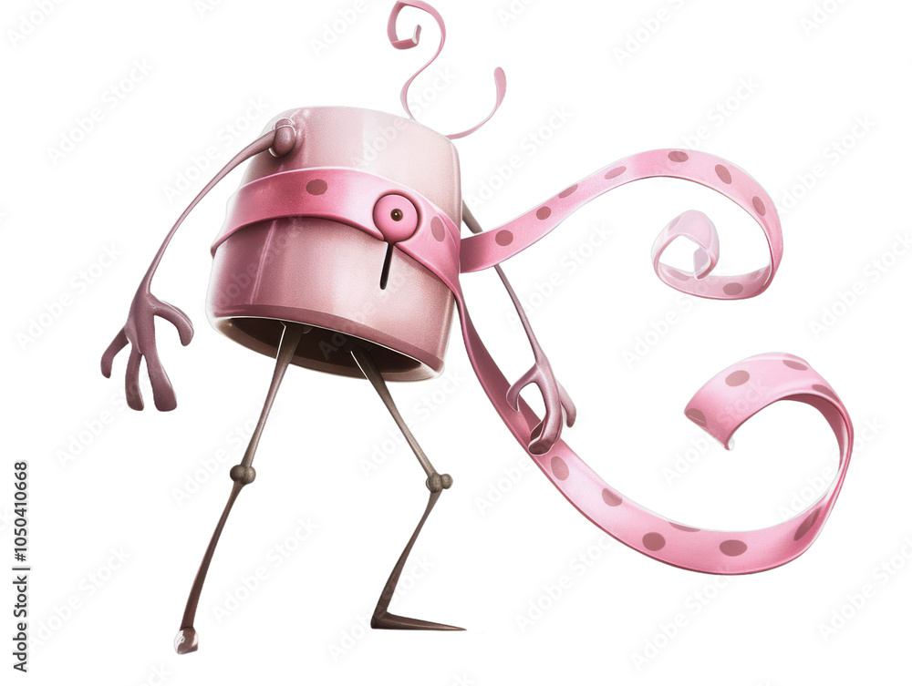 Cartoon pink character with polka dot ribbon Cartoon pink character with polka dot ribbon