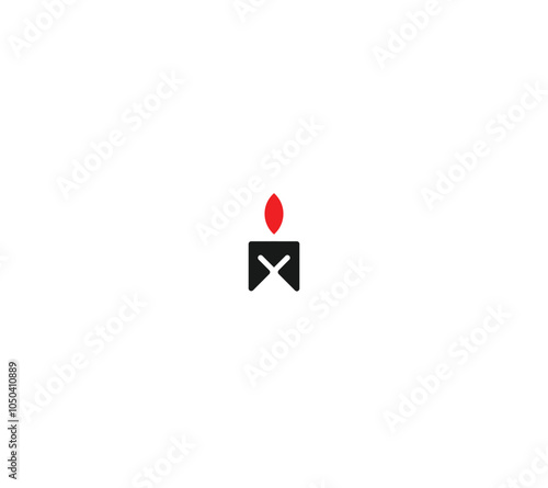 Letter M or MX candle logo monogram with white background. 