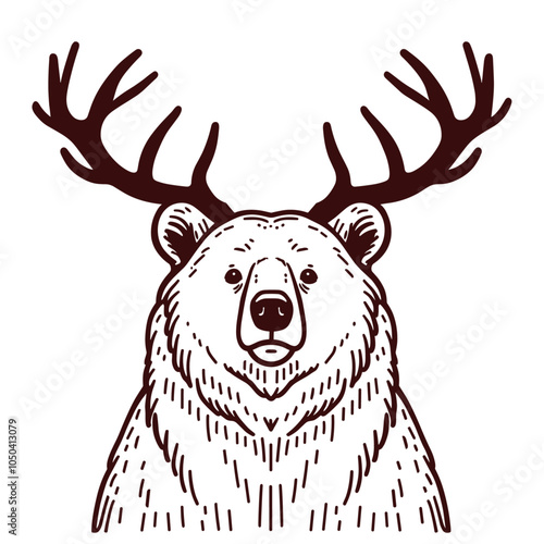 bear with antlers vintage portrait sketch
