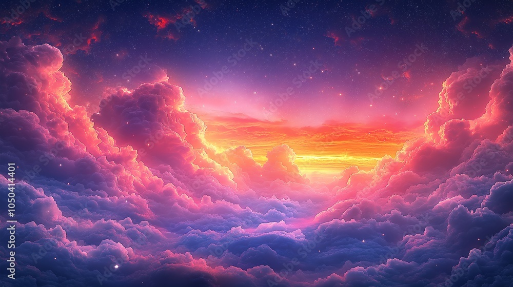 Dreamy Pastel Cloud Pattern with Twinkling Stars and Sparkles in Pink, Purple, and Blue Dreamy Pastel Cloud Pattern with Twinkling Stars and Sparkles in Pink, Purple, and Blue