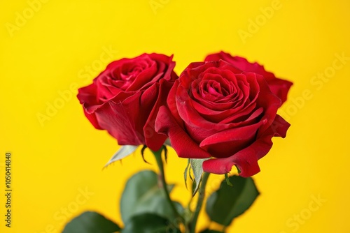 Vibrant Red Roses with Yellow Background