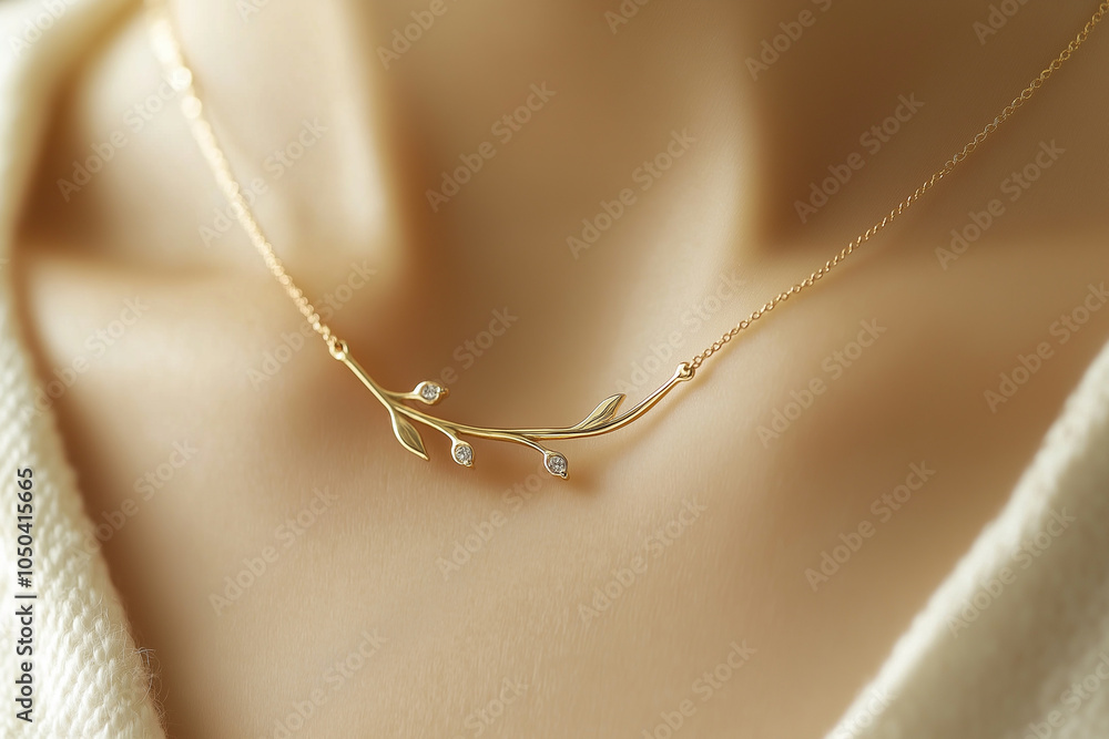 Golden necklace on woman's neck. Woman wearing luxury jewelry. Elegant golden chain with pendant, minimalist necklace with diamonds, natural light Golden necklace on woman's neck. Woman wearing luxury jewelry. Elegant golden chain with pendant, minimalist necklace with diamonds, natural light