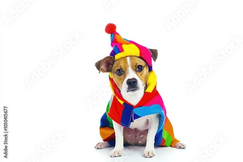 Colorful Dog Portrait in Festive Outfit for Creative Holiday Use photo